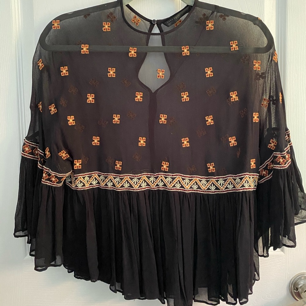 ZARA Embroidered Chiffon Top
